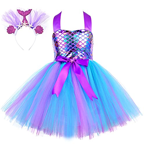 Sicypoty Mermaid Dress For Little Girls Mermaid Tutu Costume Halloween Birthday Party Outfit Purple 5-6 Years #TOP21