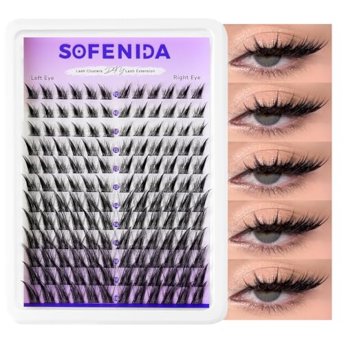 SOFENIDA Fox Eye Lash Clusters Wispy Cluster Eyelash Extensions 10-16MM Cluster Lashes C Curvature Eyelash Cluster Left&Right DIY Lash Extension Soft Cat Eye Lash Cluster