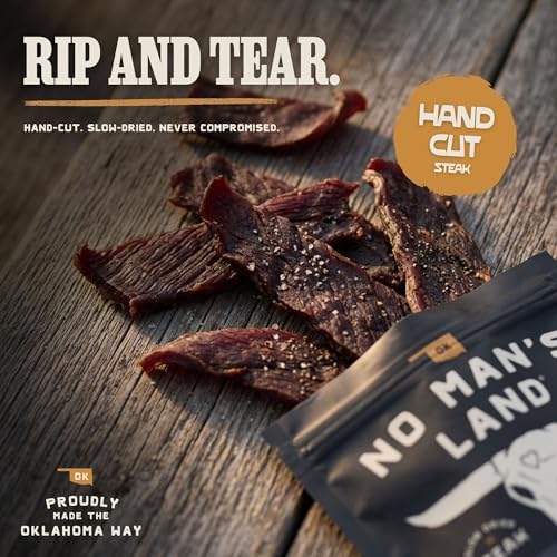 Image of No Mans Land Slow-Dried Beef Jerky | Smoked & Seasoned Jerky Strips | High Protein, Low Carb Beef Snack | Gluten Free - MILD (7.5oz)