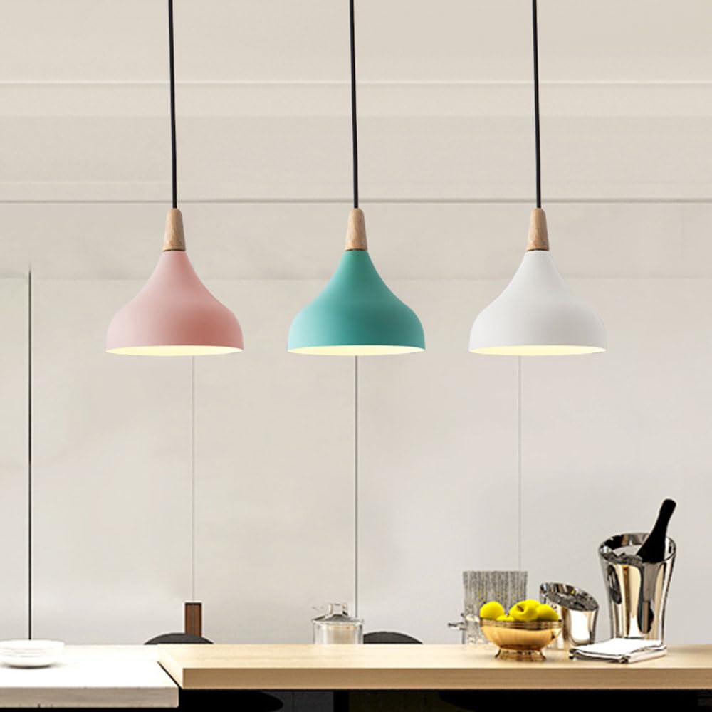 with Wood Hanging Lighting Fixtures Nordic Macaron Style Lamp Chandelier(Green)