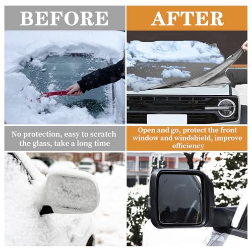 Image of Car Snow Windshield Cover Compatible with Ford Bronco 2021-2024 600D Oxford Fabric Winter Outside Front Windshield Exterior Accessories Hail & Ice Protection with Side Mirror Covers