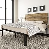 Allewie Queen Size Platform Bed Frame with Wooden headboard and Metal Slats/Rustic Country Style Mattress Foundation/Box Spring Optional/Strong Metal Slats Support/Easy Assembly/Light Brown