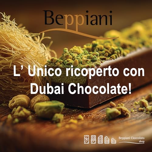 Panettone Artigianale Ricoperto Di Cioccolata Dubai, Cioccolato Beppiani, Pasta Kataifi E Pezzettoni Di Pistacchio, Con Barattolo Di Crema Al Pistacchio 250G Made In Italy, Biglietto Auguri Incluso - 3