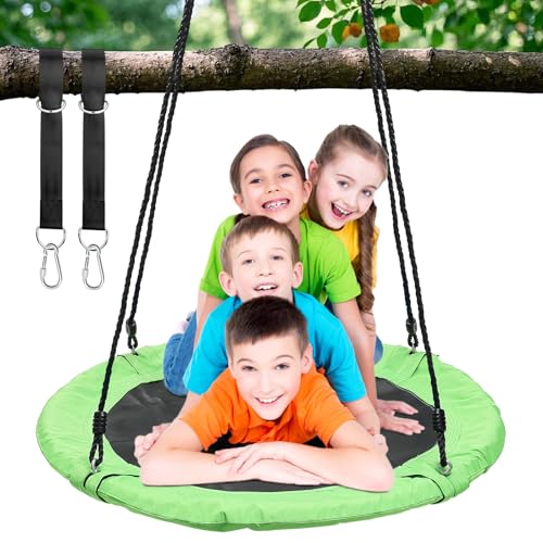 Tree Swing for Kids Outdoor, 40 Inch Saucer Swings for Swingset, Round Tree Swing for Adults Play Outside Heavy Duty 750 Lb Capacity, Circle Disc Swings with Hanging Straps, Vibrant Green, Child Gift