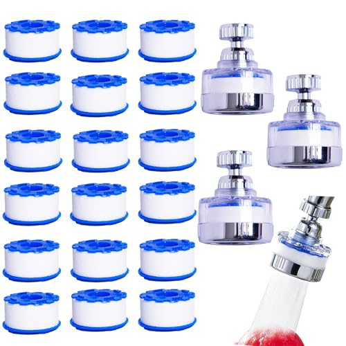 21Pcs Sink Water Filter Faucet With Cartridges, Universal 360 ° Rotating Kitchen Faucet Water Filter Removes Fluoride Heavy Metals Hard Water Compatible with most Bathroom/Kitchen/Laundry Sink Faucets
