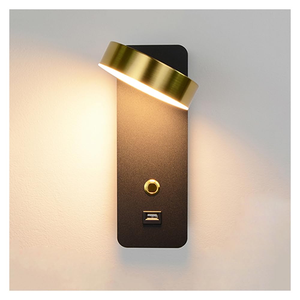Lampe De Lecture De Chevet 3W + 9W 3000K Applique Murale LED Avec Port USB - Carré Noir