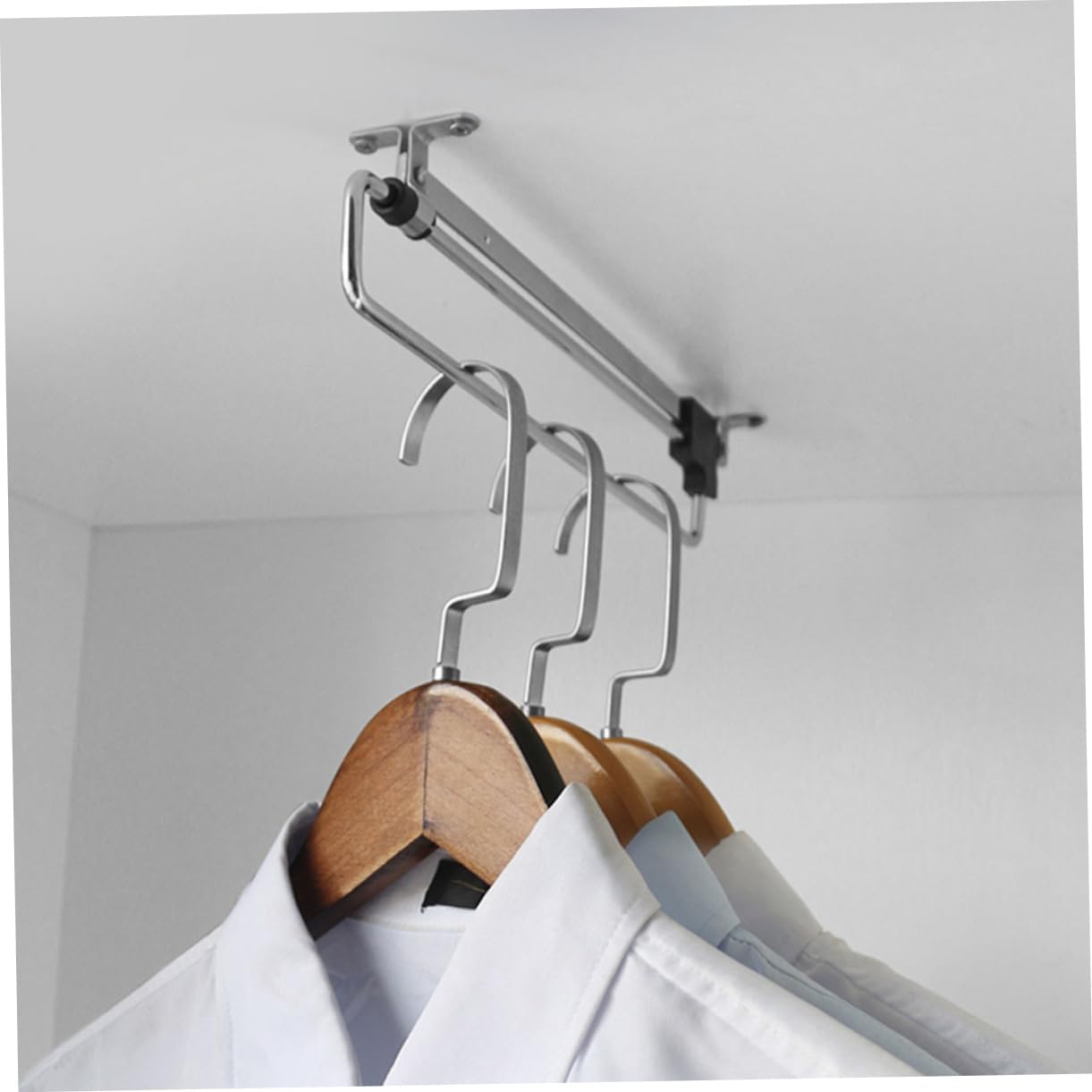 5pcs Adjustable Closet Rods Telescopic Wardrobe Hanger Sturdy Metal Pull Down Closet Rods Heavy Duty Iron Clothes Rail