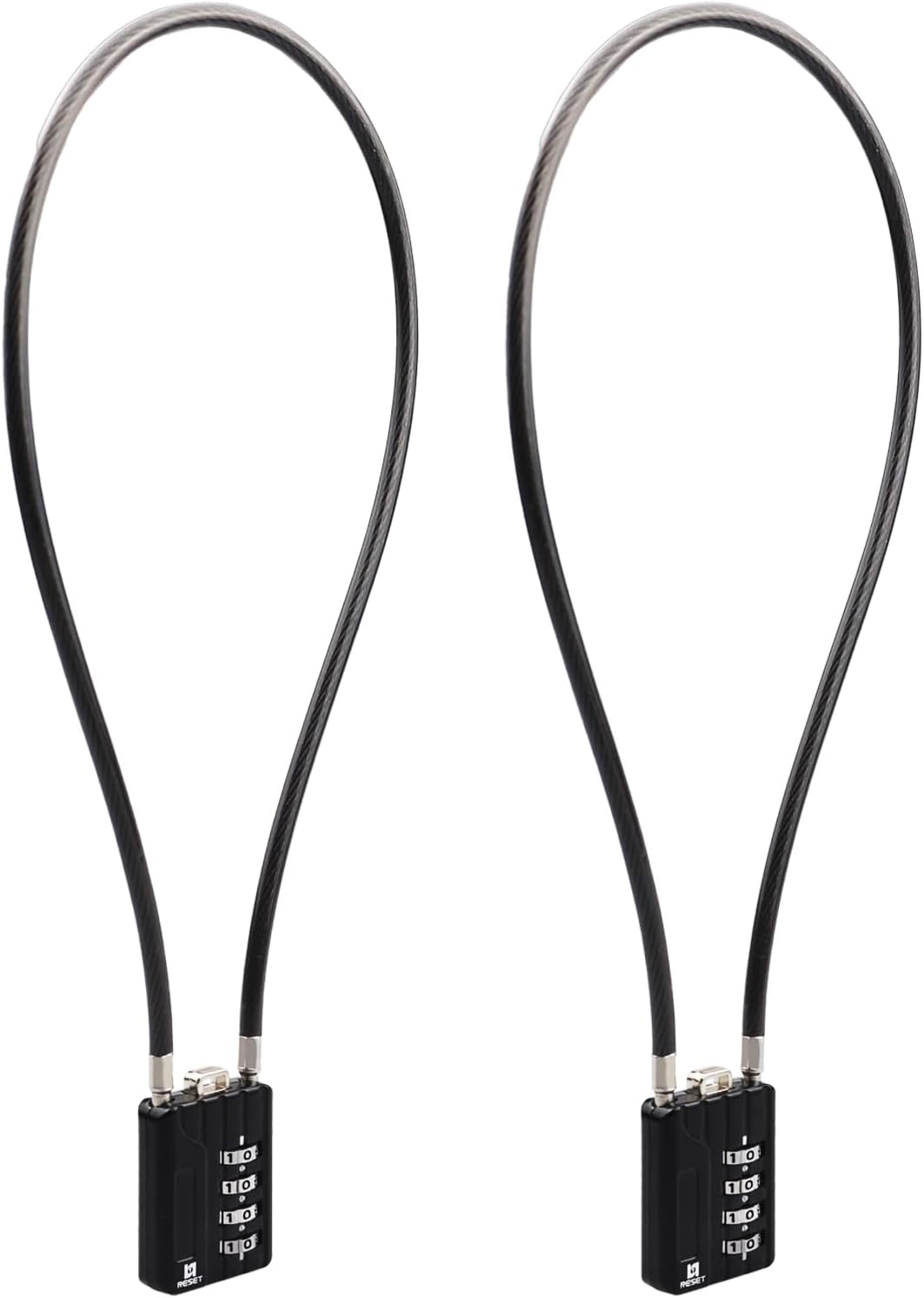 RESET -204 4-Digit Combination Lock with 50 cm Wire Rope, 5 mm Diameter Cable, High Security Lock, Suitable for Luggage, Gun Case, Trash Can Lock, Toolbox, Helmet, 2 Pack