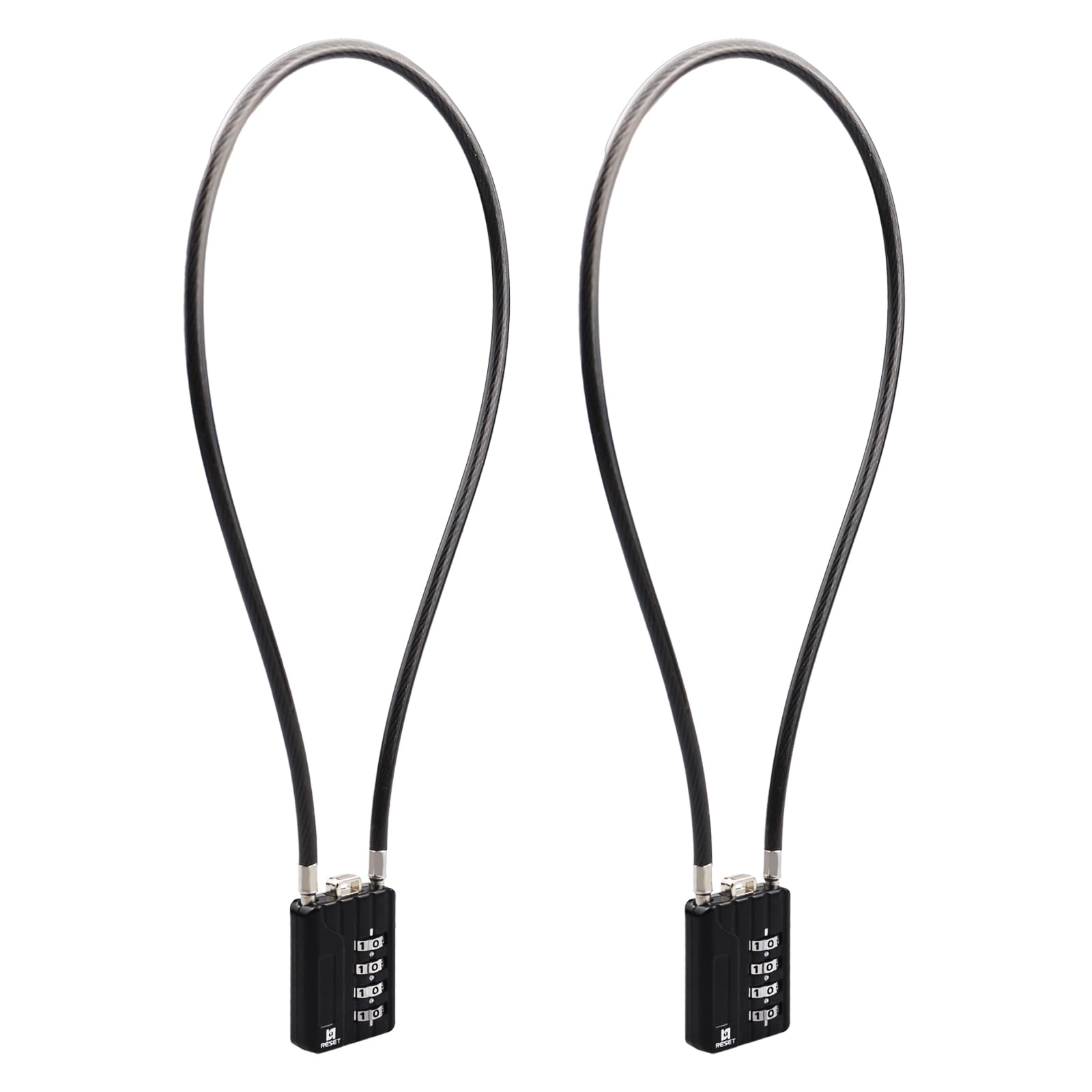 RESET-201 (2 Pack) 4 Digit Combination Padlock with 20 inch (50cm) Flexible Cable, Long Cable Lock for Trash Can, Locker, Luggage, Gun, Pistol, Helmet
