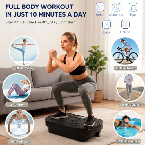 Vibration Plate Fitness Exercise Machine Vibrating Shaking Full Body Shaker Workout Vibrate Stand Shake Board Sport for Weight Loss Fat Burner with Resistance Bands for Gym Home Office Women Men