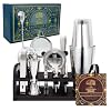 Aberdeen Oak Mixology Bartender Kit – Extra Dikke Roestvrijstalen Cocktail Shaker Set om te mixen – Inclusief XL Boston Shaker & Premium Bamboe Stand – Professionele Bar Tools voor Thuis Mixoloog