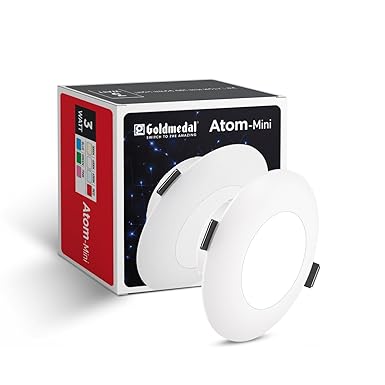 Goldmedal Atom Mini 3W LED Downlight Cool Daylight(6500k) | Pack of 1 | Recessed Downlight for False Ceiling | Cut-Out Size: ?2.16 | Beam Angle 120? | Dimension: ?80x32mm| for Indoor Application