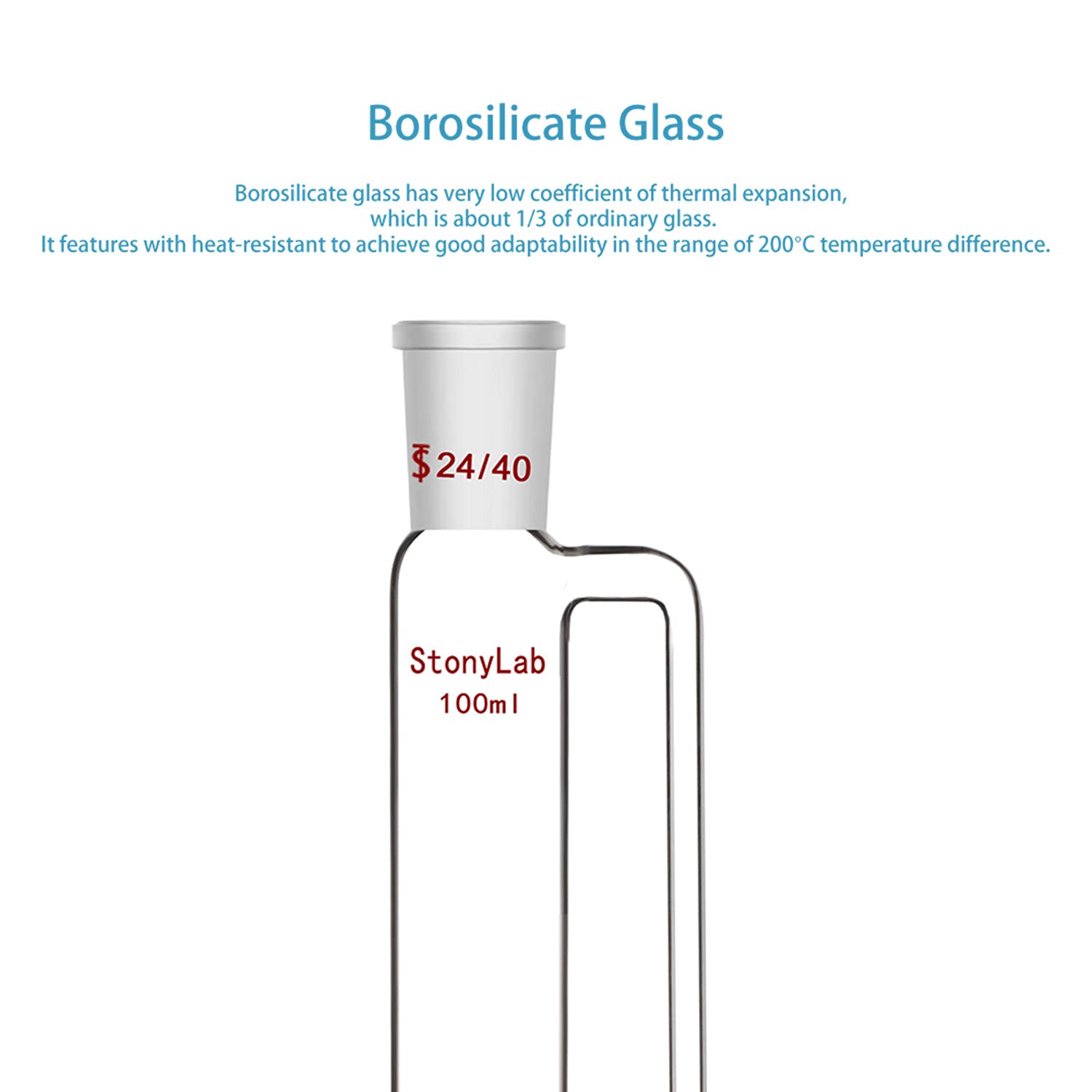 stonylab 100ml Embudo de Ecualizador, Embudo de Adición Ecualizador a Presión, Vidrio de Borosilicato Embudo de Goteo con Tapón PTFE para Laboratorio (100ml, 24/40 Junta)