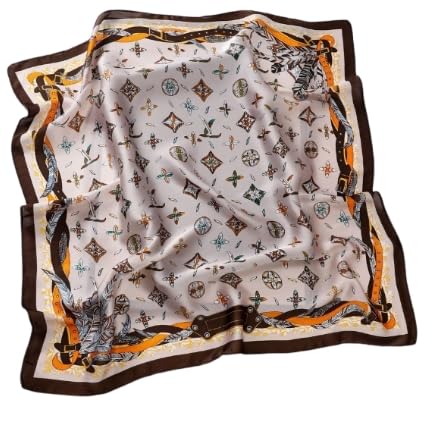 women's professional silk square scarf with High-end fashion letter Print,delicate and silky Texture,27.5x27.5 inches
