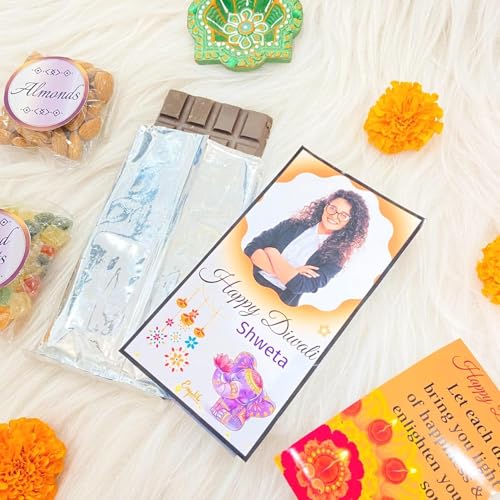 Image of Expelite Happy Diwali Personalised Premium Assorted Flavour Dryfruits Butter Scotch, Cranberry Chocolates 4 Pieces Combo Gift for Sister Bhai Friends and colleagues