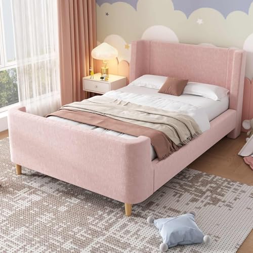 YEHTOKHOME lit Enfant capitonné 90x200cm,lit Simple en Tissu Velours avec tête de lit,lit...