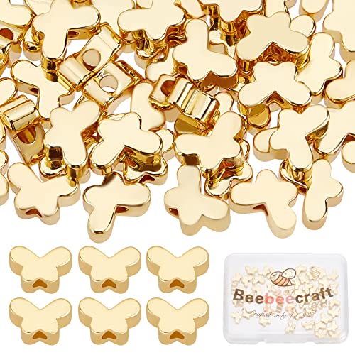 Beebeecraft 50Pcs/Box Butterfly Spacer Beads 18K Gold Plated Butterfly Shaped Beads Charm 5x7mm Loose Jewelry Making for DIY Bracelet Earring Necklace