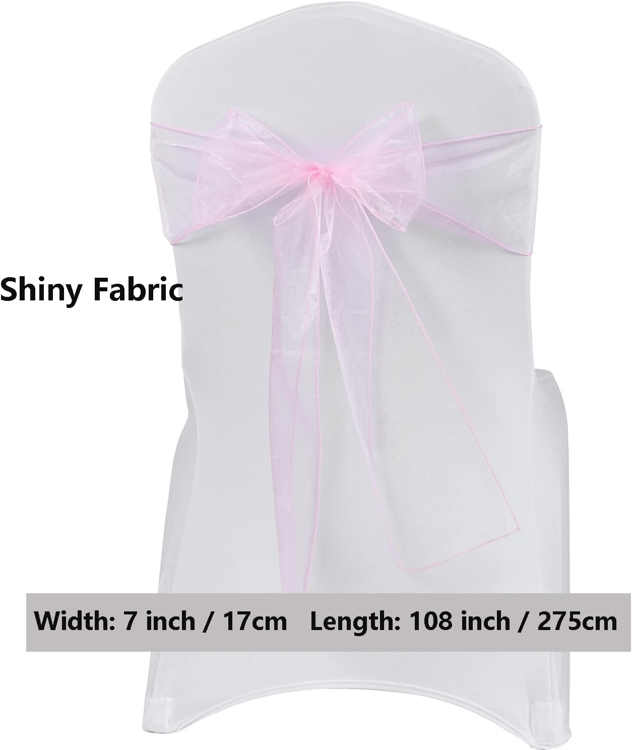 Organza Pink Chair Sashes Bows 50 Pack Universal Chiffon Chair Ties Ribbons Knots for Wedding Party Reception Banquet Decoration, Pink Bows for Chairs