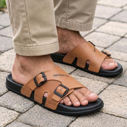 Image of Impakto Sleek Shift Flip Flop for Men | Comfortable Stylish Lightweight Water Resistant Slippers | Anti-Skid Soles | Indoor & Outdoor Chappal | Everyday Essentials