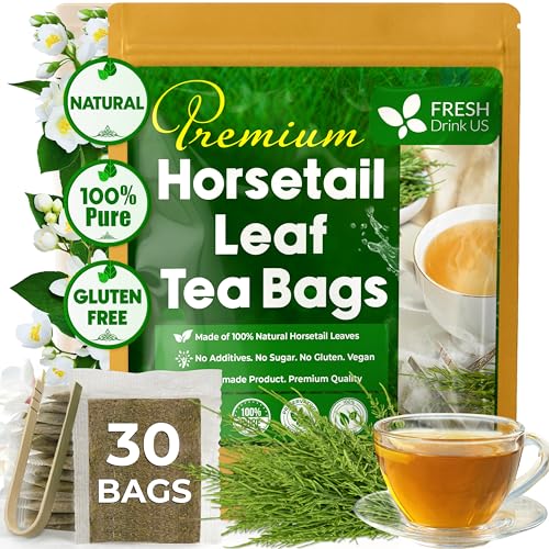 Image of FreshDrinkUS, Premium 30 Horsetail Leaf Tea Bags, 100% Natural & Pure from Horsetail Loose Leaves Herbal Tea. Made with Natural Material Tea Bags. No Sugar, No Caffeine, No Gluten, Vegan.