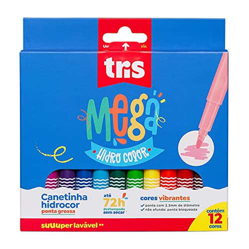 Hidrocor Ponta Grossa Mega Hidro Color - 12 Cores - Tris