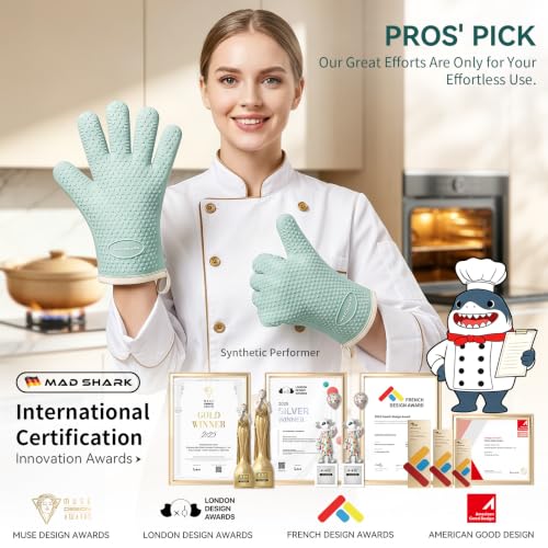 Image of MAD SHARK Silicone Oven Mitts with Fingers Heat Resistant 450F in Kitchen