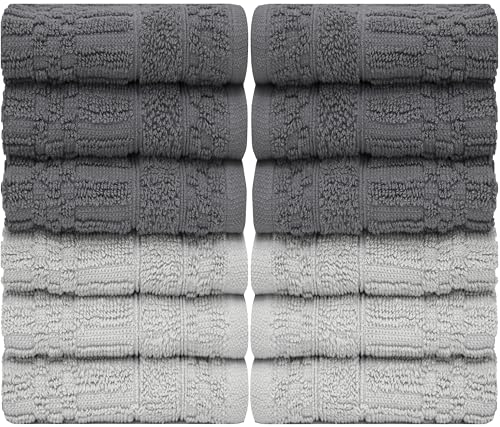 Image of PH Pleasant Home Diamond Wash Cloths Set - 12 Pack (12 inch x 12 inch) - 509 GSM - 100% Ring Spun Cotton Wash Cloth - Super Soft and Highly Absorbent Face Towels(Dark Grey & Light Grey)