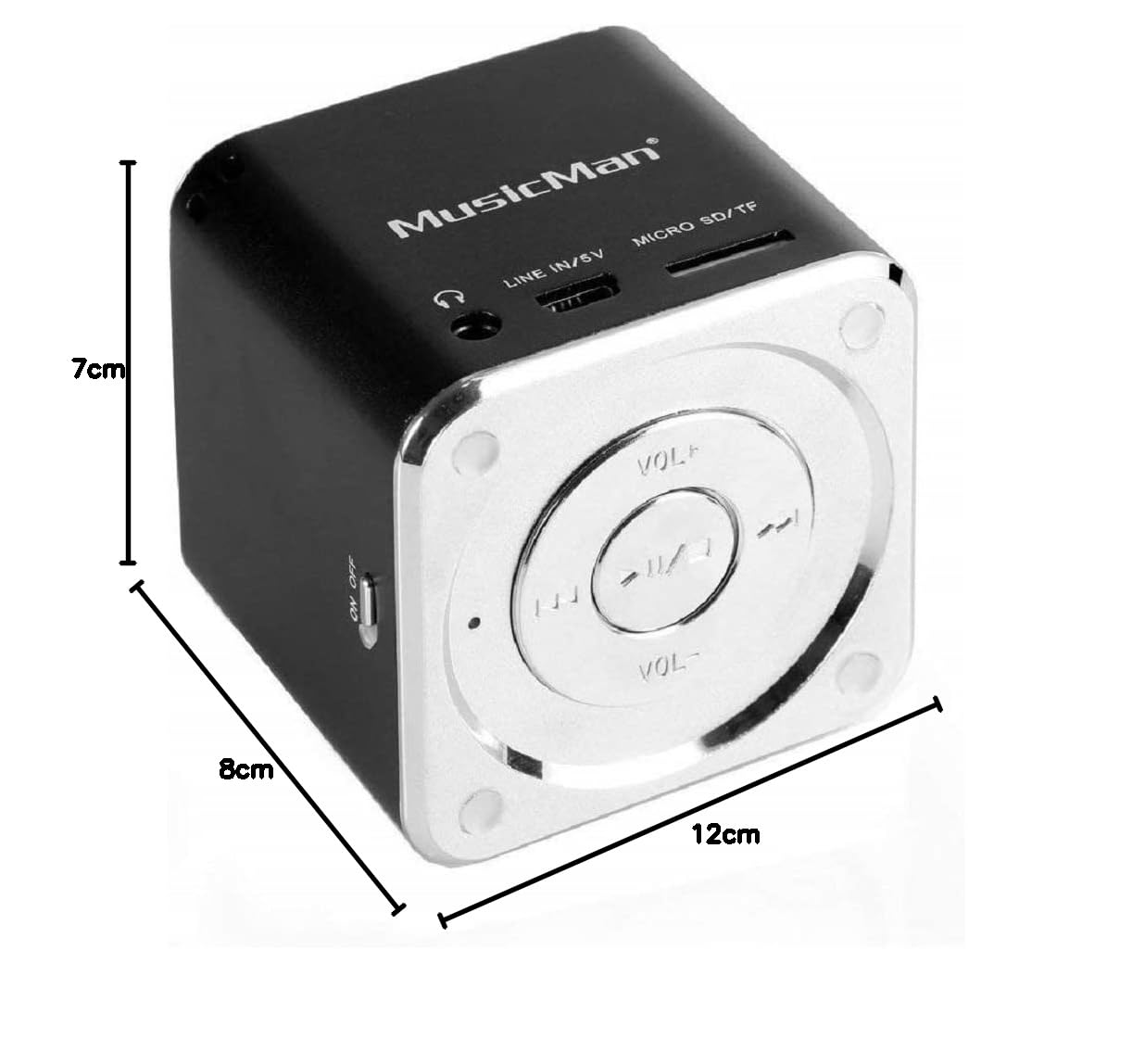 Technaxx Altavoz portátil Mini Musicman de 3 W, 1 vía, 3 W, 150-18000 Hz, 4 ohmios, cableado al 10%, negro, 3527, 1 pieza