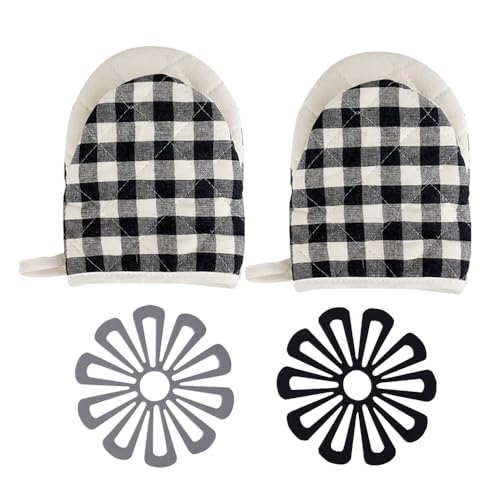 CHANGJIQ 耐熱ミトン 2個セット オーブンミトン 鍋つかみ 鍋掴み なべつかみ 電子レンジ用手袋 キッチン アイロンミトン 鍋敷き2個付き アヒル嘴デザイン 耐熱温度200℃ 耐久性 滑り止め やけど防止 両手兼用 洗濯可能 調理 耐熱マット