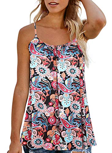 Plus Size Tank Tops for Women Spaghetti Strap Cami Tunic Blouses (3X, Boho)