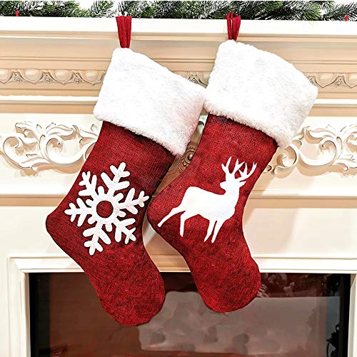 jxcmhg Christmas Stockings,2 Pack 18 inch,Candy Stockings,for Xmas Tree and Fireplace Hanging Stockings Holiday Stockings with Plush Decorations,for Family Holiday Xmas Party Decorations.