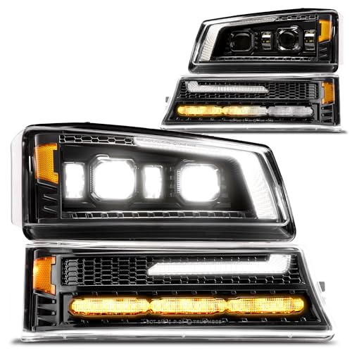 TRUE MODS LED Headlight Assembly Replacement For Chevrolet 2003-2006 Chevy Silverado Cateye 1500 2500 3500 HD 03-06 Avalanche 1500 2500HD [DOT] DRL & Amber Sequential Turn Signal Projector Headlamp