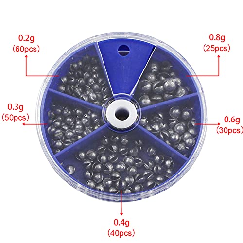 Joyiii Fishing Weight Sinkers 5 Sizes Weights Approximately 205Pcs Round Split Shot Sinker Rigent Lead