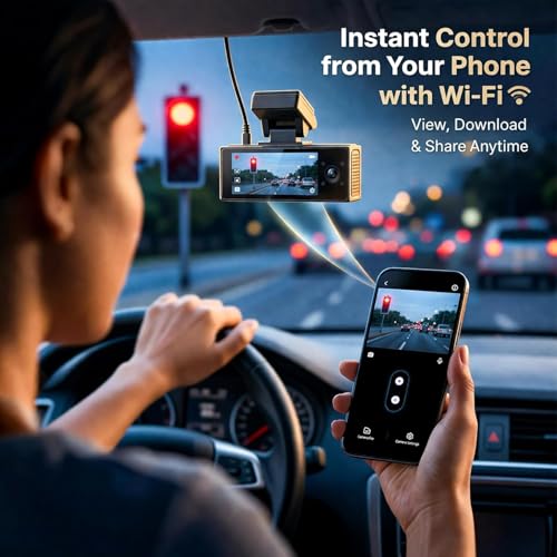 Image of Lenovo 3 Channel Dash Cam (T9-B3G) | Front 4K + Inside & Rear 1080P, Touchscreen DVR Playback, WiFi GPS, Night Vision, Parking Monitor, G-Sensor, Loop Recording