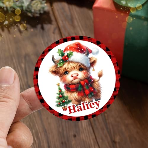Image of Personalized Christmas Stickers - Custom Name Waterproof Christmas Gift Tags for Gift Box Xmas Holiday Decorations Party Favors - 30 Stickers (Cow)
