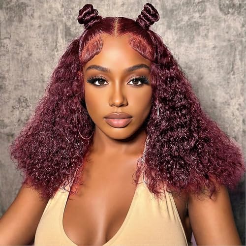 TOYERE 99J Burgundy Bob Wig Human Hair 13x6 Deep Curly