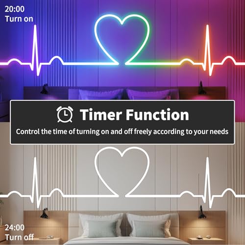 Image of 6.56FT /2M Smart IC USB Neon LED Strip Light, LED Light Strip with APP /Remote Control, Color Changing, Music Sync, Waterproof Flexible Lights Strip for Bedroom, TV Backlight, Ceiling Wall