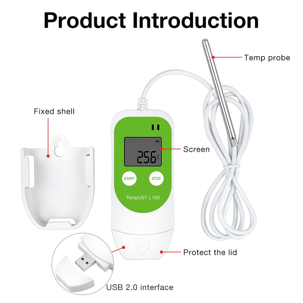 TempU07 L100 USB rejestrator temperatury wielokrotnego użytku, automatyczny eksport do CVS i PDF do laboratoryjnego transportu łańcucha chłodniczego