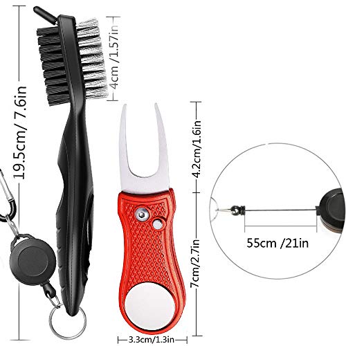 Gzingen Golf Towel Waffle Pattern Tri-Fold Microfiber Towel Club Groove Cleaner Brush Foldable Golf Divot Repair Tool And Golf Ball Markers Golf Accessories For Men #TOP7