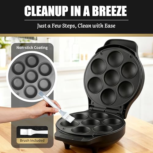 Image of FineMade Mini Stuffed Pancakes Maker, Electric Ebleskiver Poffertjes Maker Pan, Danish Pancakes Maker, Cake Pop Maker, Bake 7x 2'' Ebelskivers without any Flipping operation