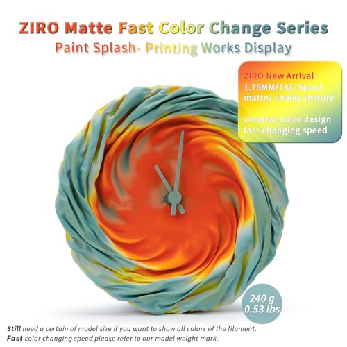 Image of ZIRO 3D Printer Filament PLA, Fast Color Changing Filament (Matte), Color Change by Length PLA, Fit Most FDM 3D Printers, Matte Finish Rainbow Material 1KG / 2.2lbs Spool, Paint Splash