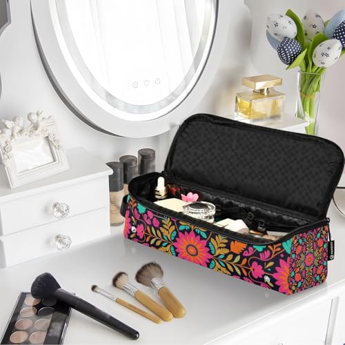 Bolso de viaje y estera resistente al calor para herramientas de cabello con diseño floral de arte popular mexicano miniatura 7
