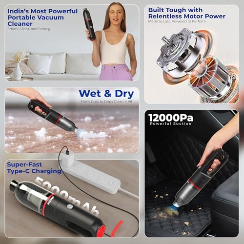 Image of WOSCHER Dustbuster Cordless 2-in-1 Vacuum Cleaner & Blower for Car & Home | 12000Pa Powerful Suction | 5000mAh Dual-Mode Battery | Portable Lightweight Rechargeable Handheld Cleaner