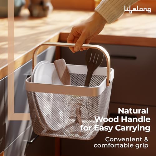 Image of Lifelong Fruit Basket for Dining Table & Kitchen Storage| Mesh Open Storage Bin| Fruit & Vegetable Basket - Countertop Storage Organizer for Onion Potato - Basket for Storage, Square, White