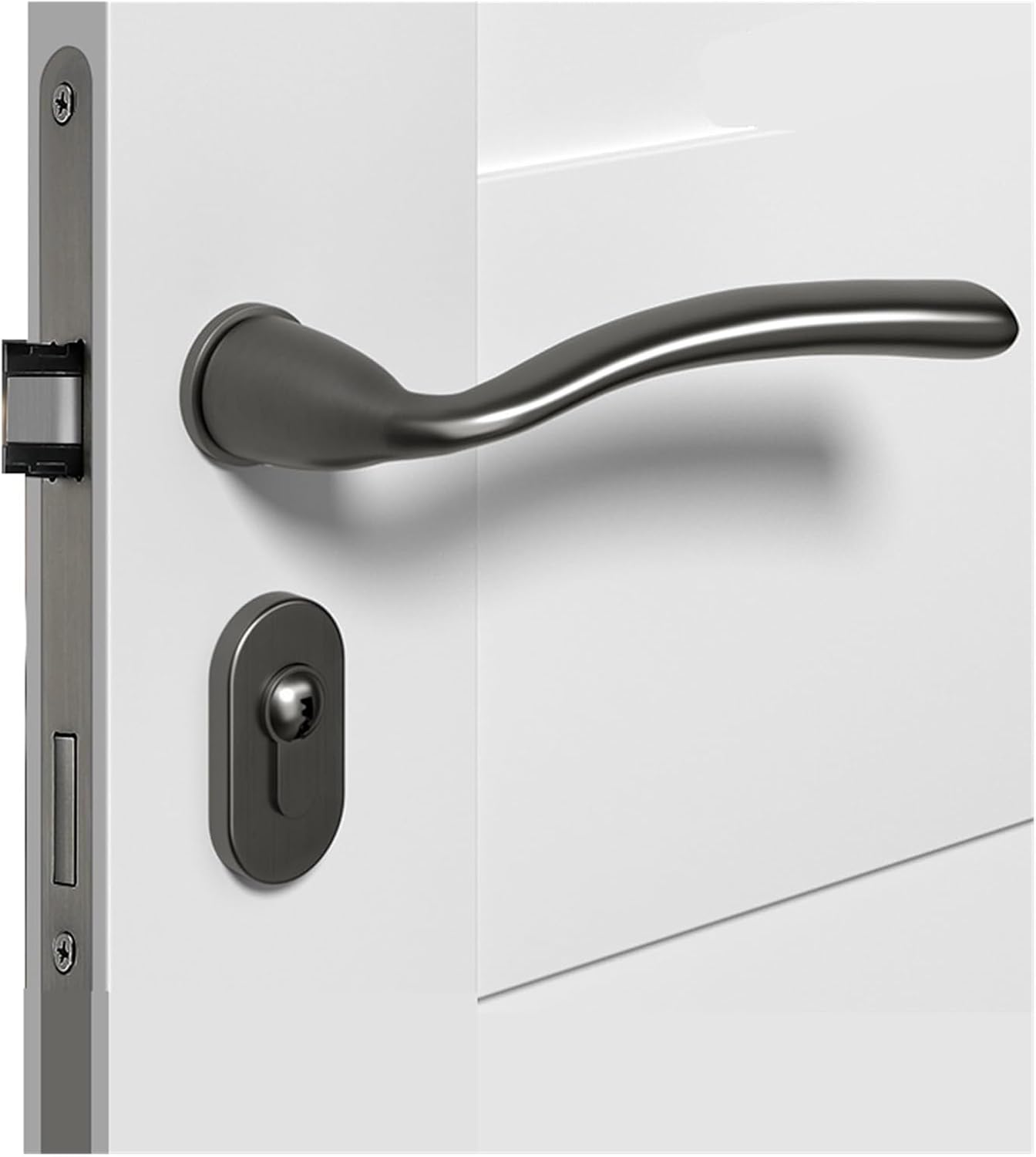 Minimalist Black Bedroom Door Lock Indoor Magnetic Silent Door Lock Bathroom Room Door Lock Split Lock Wooden Door Handle(72F301-Type A-Silent Lock)