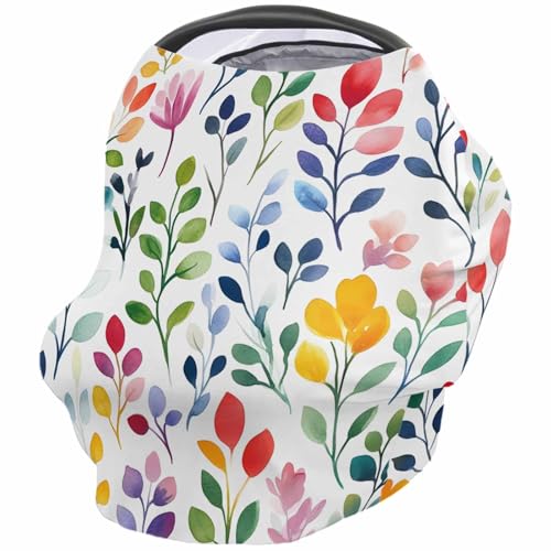 Nursing Cover for Breastfeeding Scarf, Watercolor Leaf Spring Baby Car Covers Super Soft Multi Use for Canopy Shopping Cart Cover Blanket Stroller Cover