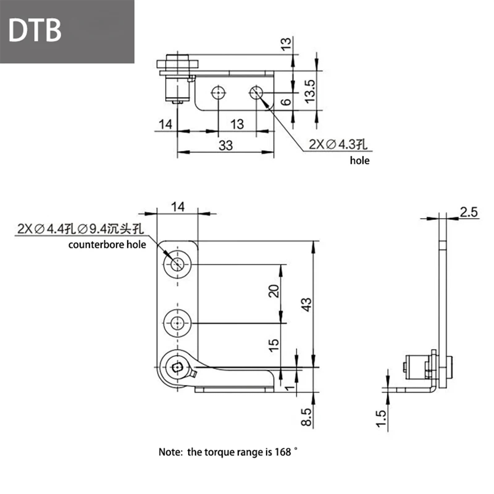 Edelstahl Dämpfungsscharnier 2.5N.m - Einstellbarer Drehmomentanschlag 270°