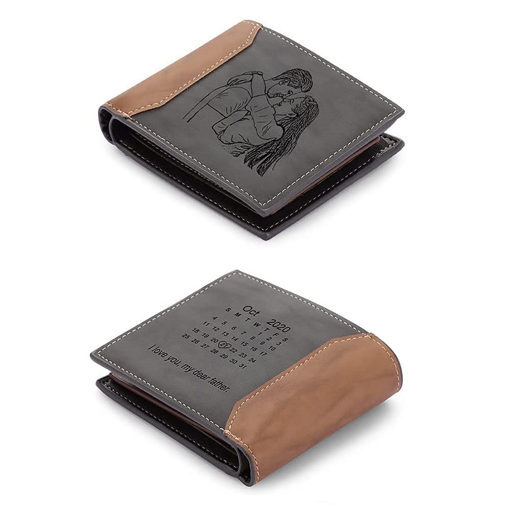 Personalized Photo Wallet, Men's Custom Names Text Picture Leather Wallet for Boyfriend Husband Daddy Son Brother (Blue)