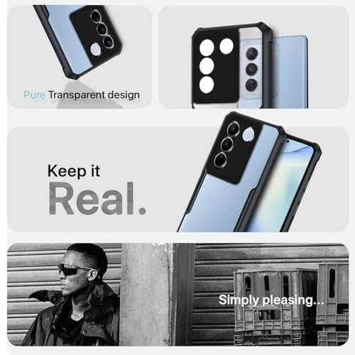 Image of Outlouders Back Cover for Vivo V27 5G /Vivo V27 Pro 5G | Ultra Hybrid Transparent | Full Camera Protection | Raised Edge | Crystal Clear Bumper Case(Black)