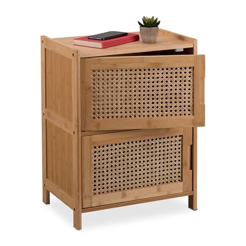 Relaxdays Beistellschrank, 2 Rattan-Türen, HBT: 56x42x30 cm,...